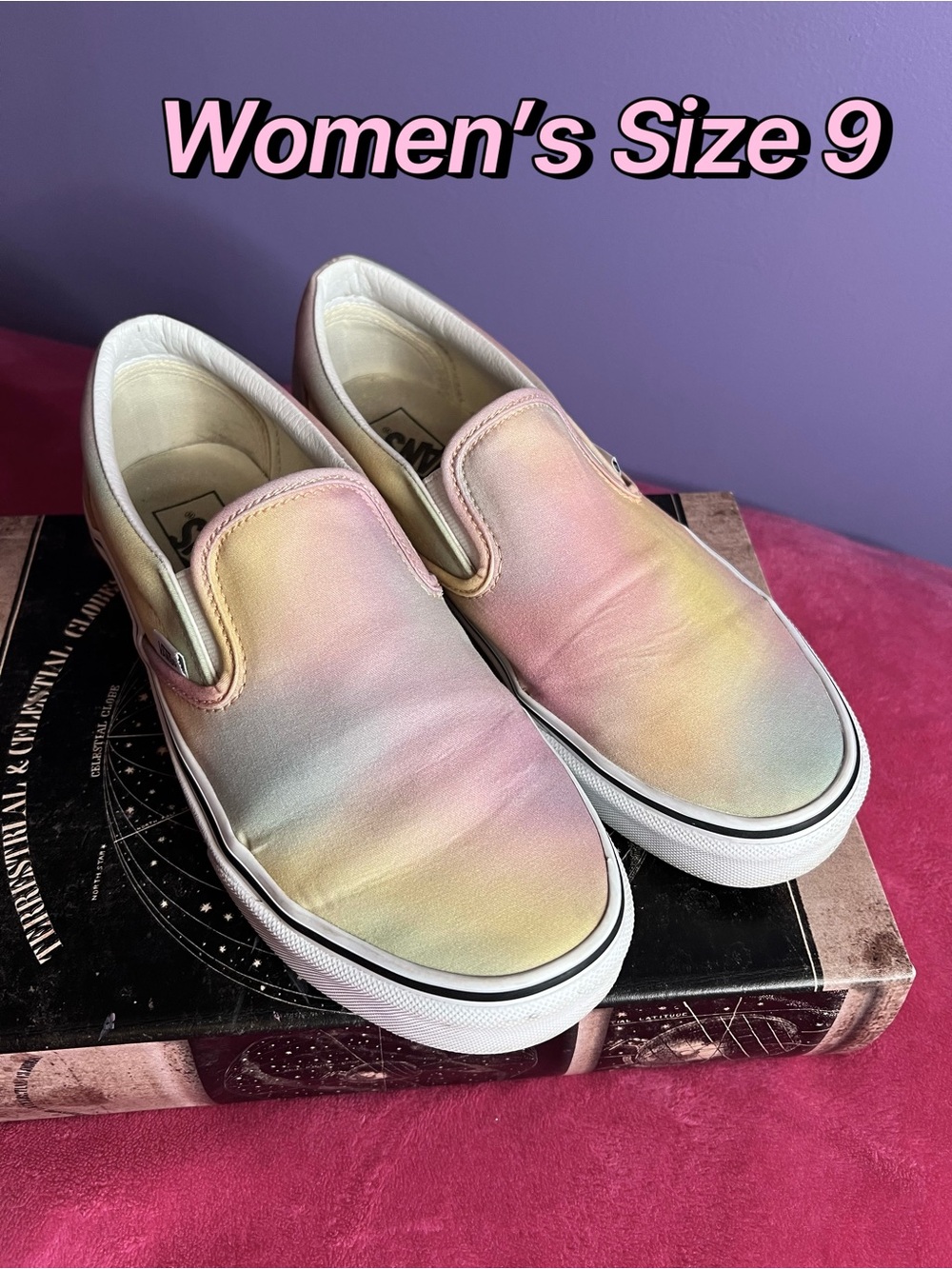 Pastel Rainbow Aurora Vans Slip On Shoes Size Women’s 9 Men’s 7.5